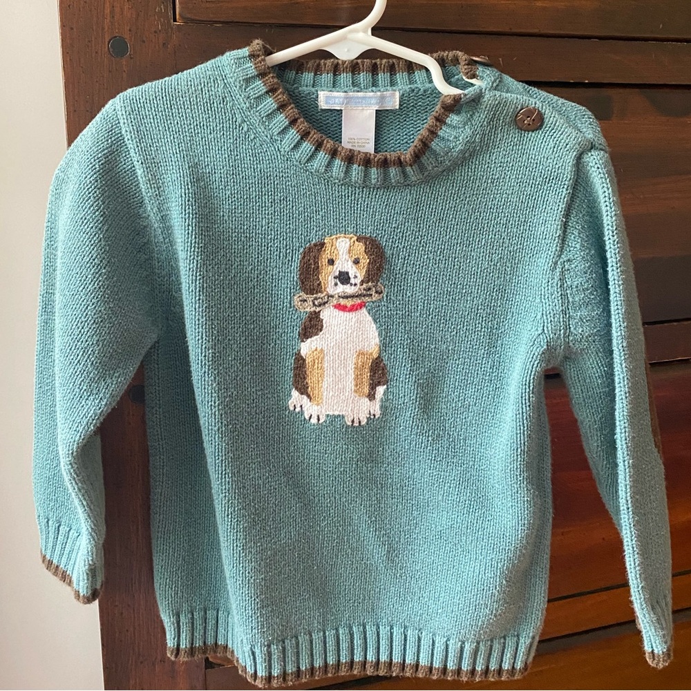 Janie & Jack Cotton Sweater Teal 100% Cotton with Pup